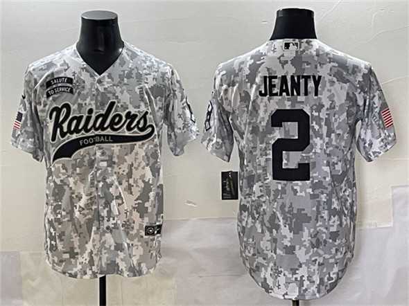 Mens Las Vegas Raiders #2 Ashton Jeanty 2024 Arctic Camo Salute to Service Stitched Baseball Jersey->las vegas raiders->NFL Jersey